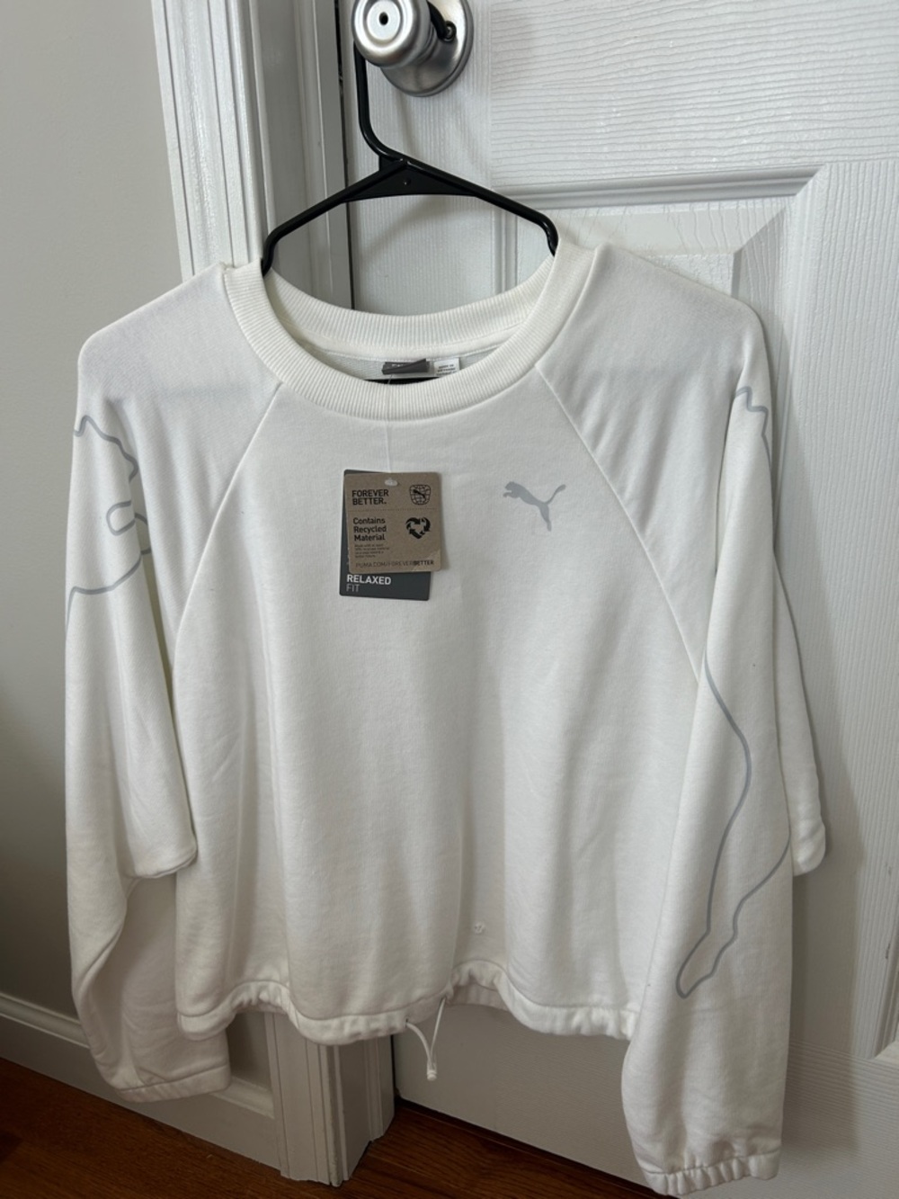 Puma White Relaxed Fit Crew Sweatshirt with Subtle Gray Accents